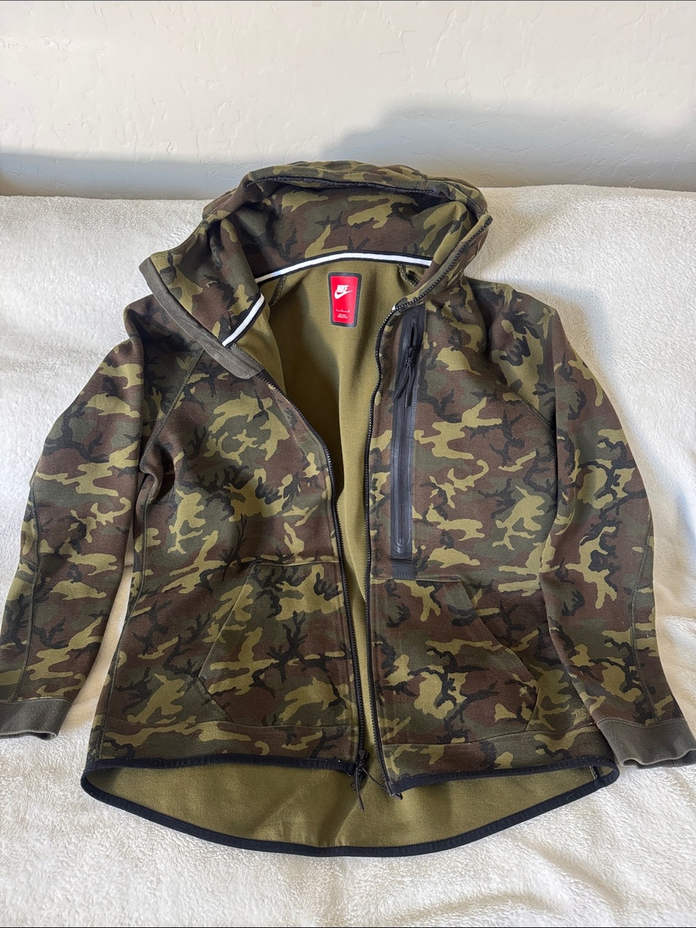 Nike Men's Camo Hooded Bomber Jacket - Olive & Brown